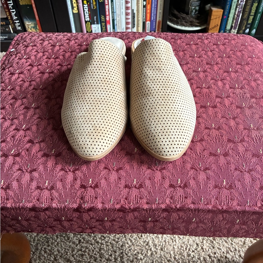 Beige Perforated Slip-On Mules